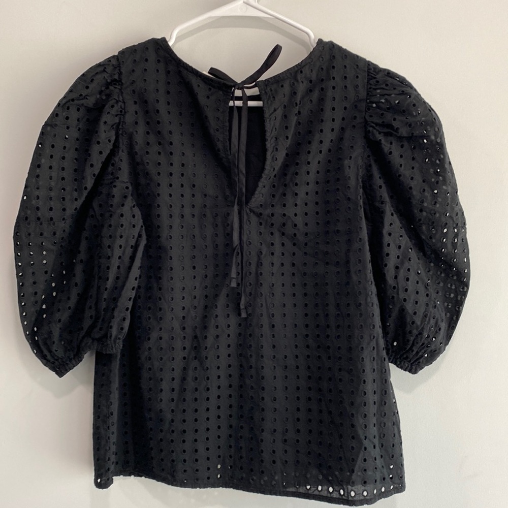 A New Day™ Women's Short Puff Sleeve Eyelet Top Light Black Size XS - Picture 2 of 11